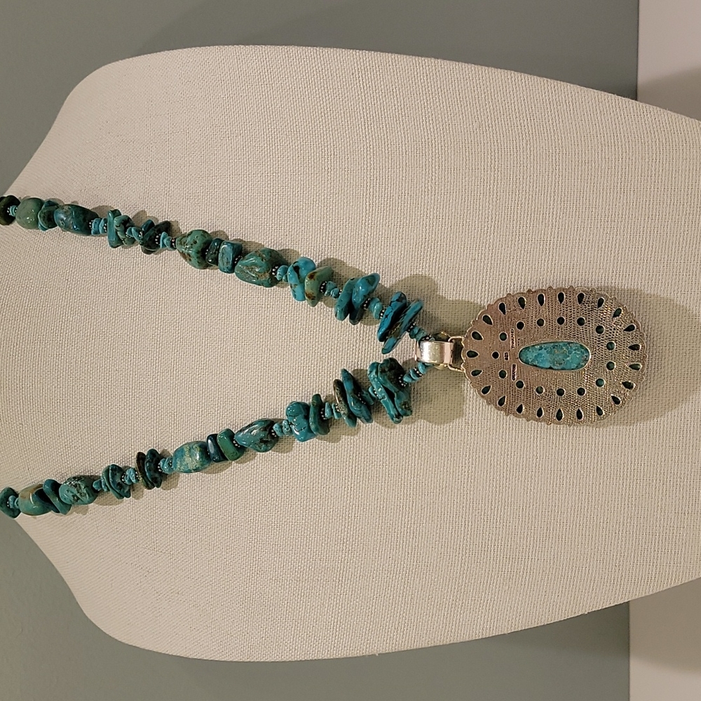 RARE Barse Turquoise & Silver Necklace with Detachable Pendant - Picture 3 of 12